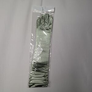 Womens Sage Green Satin Semi Shiny Evening Gloves One Size NWT